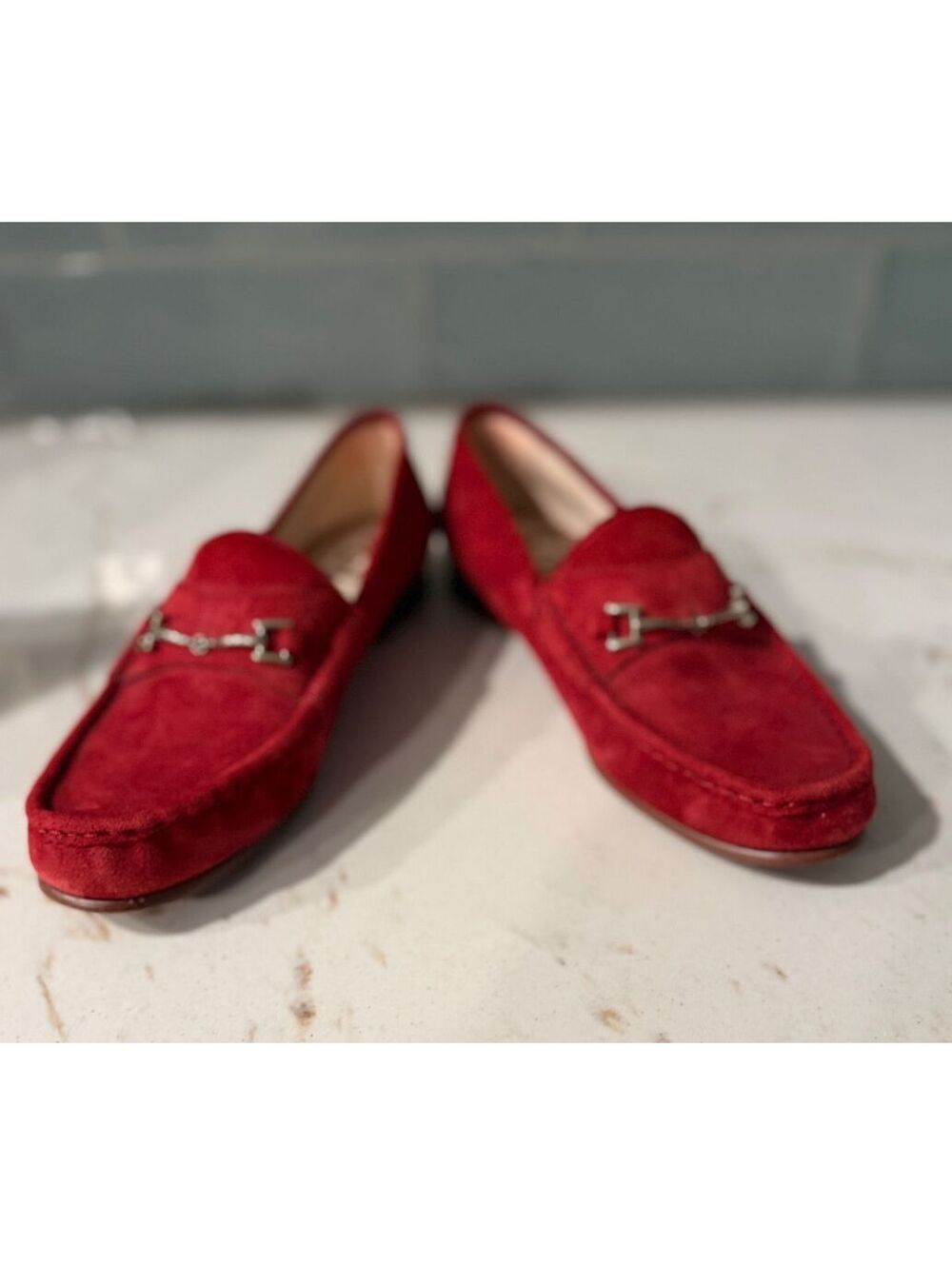Sam Edelman Loraine Red Suede w/ Metal Bit Detail Loafers Sz 8M - Picture 3 of 5